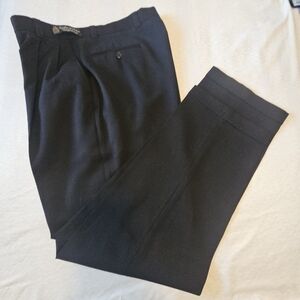 Men's Dress Pants Black Cuffed Pleated Italian Wool Parties Weddings  32X 31.5